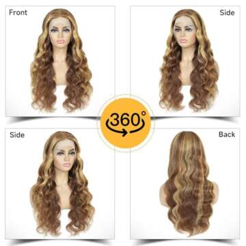Ombre Lace Front Wig Human Hair Pre Plucked 26 Inch 13X4 Body Wave Highlight Lace Frontal Wigs Human Hair 180% Density Glusless Wig HD Lace Frontal Colored Wigs Balayage Wig Human Hair with Baby Hair