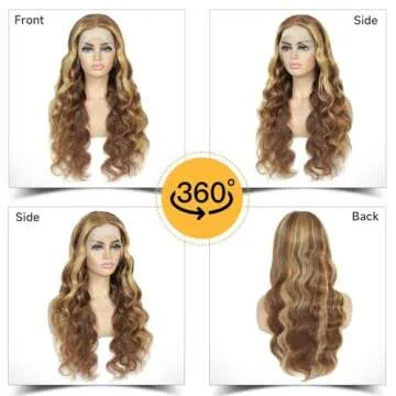 Ombre Lace Front Wig Human Hair Pre Plucked 26 Inch 13X4 Body Wave Highlight Lace Frontal Wigs Human Hair 180% Density Glusless Wig HD Lace Frontal Colored Wigs Balayage Wig Human Hair with Baby Hair