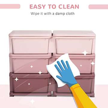 Qaba 3 Tier Kids Storage Unit, 6 Drawer Chest Toy Organizer Plastic Bins for Kids Bedroom Nursery Kindergarten Living Room for Boys Girls Toddlers, Pink