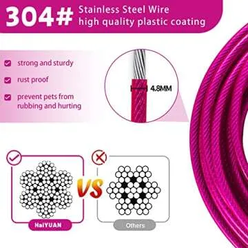 HaiYUAN Dog Tie Out Cable 10/15/20/25/30 FT Dog Runner for Yard Steel Wire Dog Cable with Durable Superior Clips Pink Dog Chains for Outside Dog Lead for Large Dogs Up to 165 lbs
