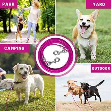 HaiYUAN Dog Tie Out Cable 10/15/20/25/30 FT Dog Runner for Yard Steel Wire Dog Cable with Durable Superior Clips Pink Dog Chains for Outside Dog Lead for Large Dogs Up to 165 lbs