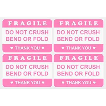 2"x3" 100PCS Pink Fragile Do Not Crush Bend or Fold Handle with Love Labels Stickers Shipping Mailin...