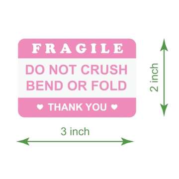 2"x3" 100PCS Pink Fragile Do Not Crush Bend or Fold Handle with Love Labels Stickers Shipping Mailing Cartons Envelops Adhesive Labels
