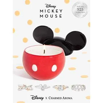 Charmed Aroma Disney Mickey Mouse Candle, 925 Sterling Silver Ring Collection (Ring Size 9)