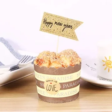 Amosfun 25pcs Happy New Year Cake Toppers for Parties
