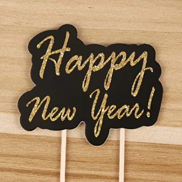 Amosfun 25pcs Happy New Year Cake Toppers for Parties