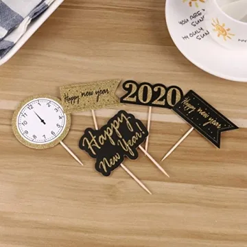 Amosfun 25pcs Happy New Year Cake Toppers for Parties