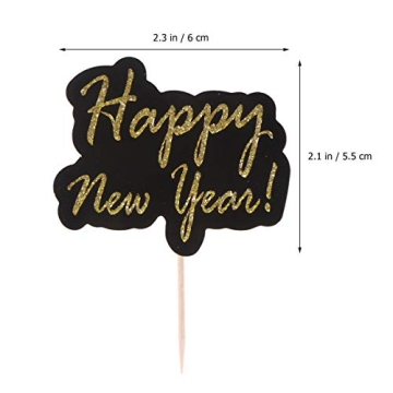 Amosfun 25pcs Happy New Year Cake Toppers for Parties