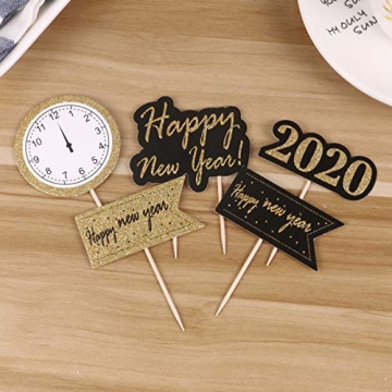 Amosfun 25pcs Happy New Year Cake Toppers for Parties