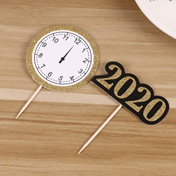 Amosfun 25pcs Happy New Year Cake Toppers for Parties