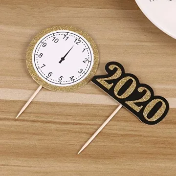 Amosfun 25pcs Happy New Year Cake Toppers for Parties