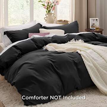 Bedsure Black Duvet Cover Queen Size - 3 Pieces Prewashed Extra Soft Bedding Set, Includes 1 Duvet C...