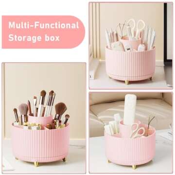 Diesisa Makeup Brush Holder Organizer,360° Rotating Makeup Brush Organizer,5 Slot Make up Brushes Cup for Cosmetics, Nail Polish, Art Supply, Bathroom Vanity Desktop Organizer - Pink