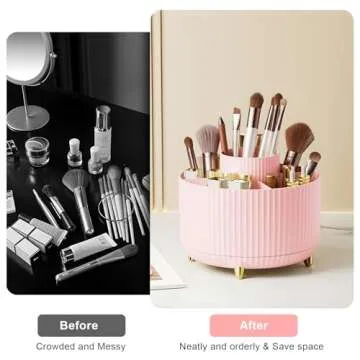 Diesisa Rotating Makeup Brush Organizer - Stylish & Functional