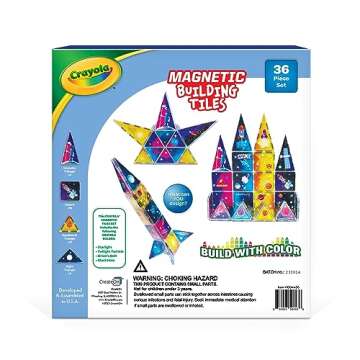 CreateOn Crayola Cosmic Magnetic Tiles, Building Set for Kids, Magnetic Tiles, Magnetic Building Toy...