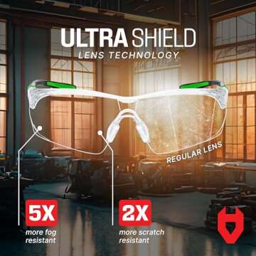 NoCry Clear Safety Glasses for Men and Women with Anti-Fog and Scratch Resistant Wrap Around Lenses, Adjustable Temples and Nose Pads — ANSI Z87 Certified Protective Eyewear with 100% UV Shielding