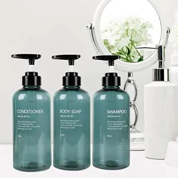 Shampoo and Conditioner Dispenser Set of 3-16.9oz Refillable Empty Plastic Pump Bottles Dispenser, Stylish Labels, Shampoo Bottles with Pump, for Shampoo, Conditioner, Body Wash (Clear Blue)