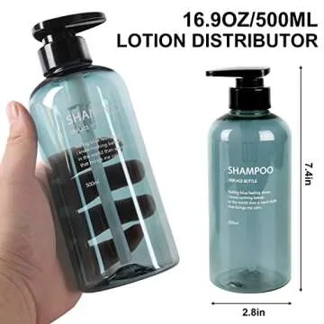 Shampoo and Conditioner Dispenser Set of 3-16.9oz Refillable Empty Plastic Pump Bottles Dispenser, Stylish Labels, Shampoo Bottles with Pump, for Shampoo, Conditioner, Body Wash (Clear Blue)