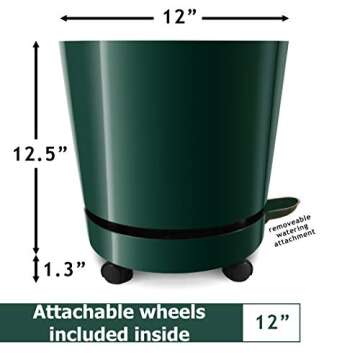 HBServices USA 12" Self-Aerating + Self-Watering + High Drainage + Ventilated Deep Reservoir Modern Round Planter Maintains Healthy Roots and Moisture for House Plants & Garden (Green)