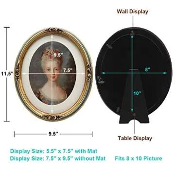 SYLVIA'S SHOP Vintage 8x10 Oval Picture Frame with Mat, Antique Ornate Luxury Photo Frame, Table Top Display and Wall Hanging Home Decor, Old Fashioned Gorgeous Photo Gallery Art, Navy Blue