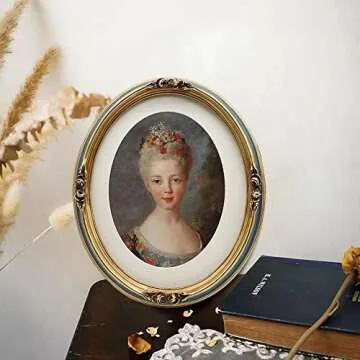 SYLVIA'S SHOP Vintage 8x10 Oval Picture Frame with Mat, Antique Ornate Luxury Photo Frame, Table Top Display and Wall Hanging Home Decor, Old Fashioned Gorgeous Photo Gallery Art, Navy Blue