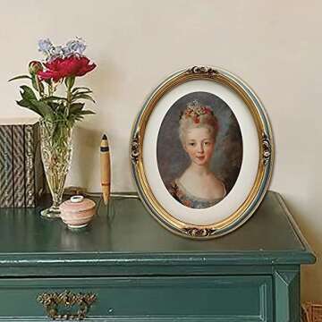 SYLVIA'S SHOP Vintage 8x10 Oval Picture Frame with Mat, Antique Ornate Luxury Photo Frame, Table Top Display and Wall Hanging Home Decor, Old Fashioned Gorgeous Photo Gallery Art, Navy Blue