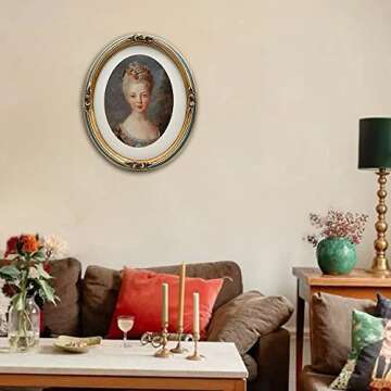 SYLVIA'S SHOP Vintage 8x10 Oval Picture Frame with Mat, Antique Ornate Luxury Photo Frame, Table Top Display and Wall Hanging Home Decor, Old Fashioned Gorgeous Photo Gallery Art, Navy Blue