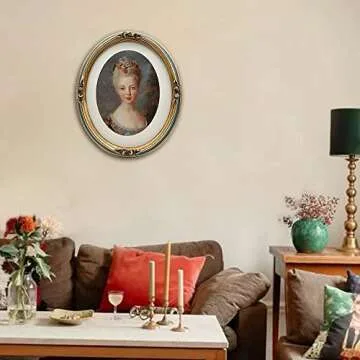 SYLVIA'S SHOP Vintage 8x10 Oval Picture Frame with Mat, Antique Ornate Luxury Photo Frame, Table Top Display and Wall Hanging Home Decor, Old Fashioned Gorgeous Photo Gallery Art, Navy Blue