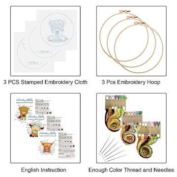 Highland Cow Embroidery Kits for Beginners - DIY Fun