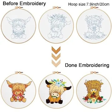 Highland Cow Embroidery Kits for Beginners - DIY Fun