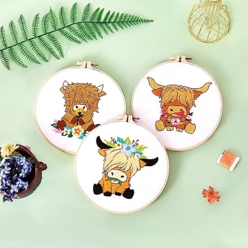 Highland Cow Embroidery Kits for Beginners - DIY Fun