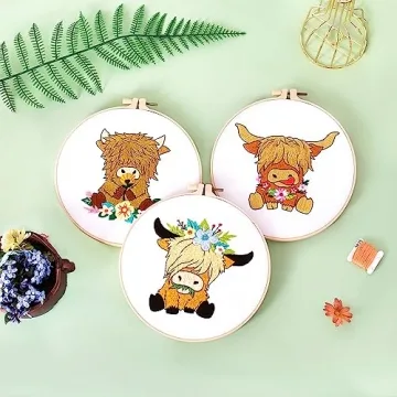 Highland Cow Embroidery Kits for Beginners - DIY Fun
