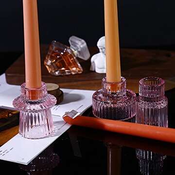 GlrYer Glass Candlestick Holders Set for Taper Candles