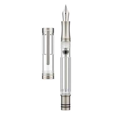 Asvine Vacuum Filling Fountain Pen Luxury Titanium Fine Point Pen V200 Series, Clear Demonstrator Smooth Writing Pen Gift Case
