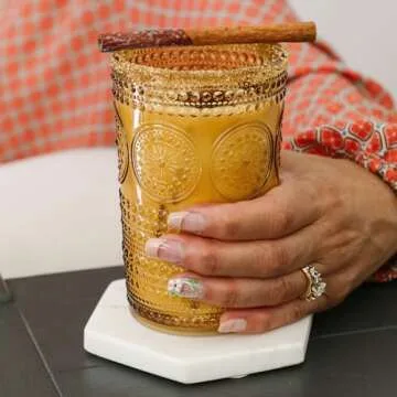 Kate Aspen Hobnail Beaded Floral Amber Drinking Glasses Set of 6, (13 oz) Vintage Glassware Set Cocktail Glass Set, Juice Glass, Water Cups | Great Hostess Gift & Gift for New Home Owners