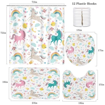 Britimes Unicorn Shower Curtain Set with Hooks and Rugs