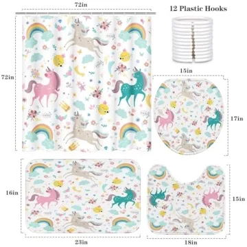 Britimes Unicorn Shower Curtain Set with Hooks and Rugs