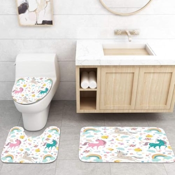 Britimes Unicorn Shower Curtain Set with Hooks and Rugs