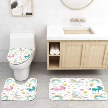 Britimes Unicorn Shower Curtain Set with Hooks and Rugs