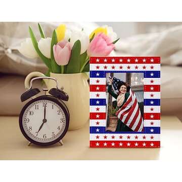 WaaHome American Flag Picture Frame for 4th of July Decorations, Patriotic Photo Frame for US Citizenship Gifts Independence Day Veterans Day Gifts for Women Men