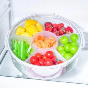Divided Veggie Tray with Lid for Fridge - Clear Serving Tray for Snacks