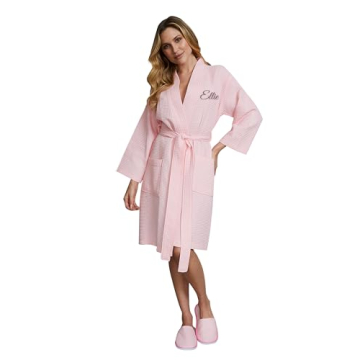 Lotus Linen Women's Lightweight Waffle Kimono Robe