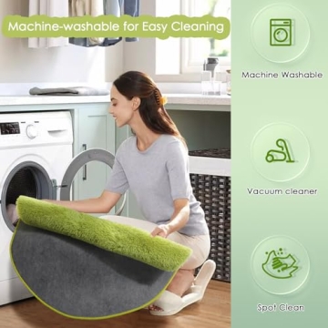 Grass Green Fluffy Round Rug for Kids Room 4'X4'