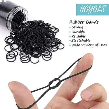 HOYOLS 3/4” Inches Black Hair Rubber Bands for Hair Ties Small Mini Elastics Bands Large Braiding ...