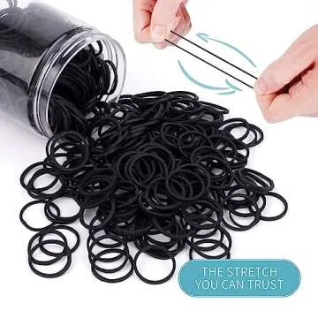 HOYOLS 3/4” Inches Black Hair Rubber Bands for Hair Ties Small Mini Elastics Bands Large Braiding Ponytail Holders for Baby Toddler Girls Kids No Damage 600pcs (M) Latex-Free