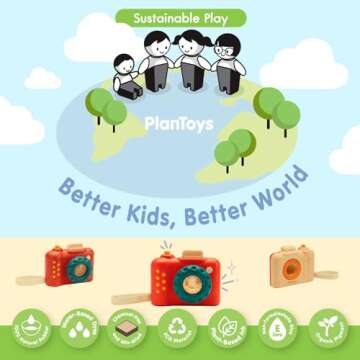 PlanToys My First Camera Toddler Toys with Adjustable Kaleidoscope Lens and Clickable Shutter, Susta...