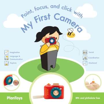 PlanToys My First Camera Toddler Toys with Adjustable Kaleidoscope Lens and Clickable Shutter, Sustainably-Made with Non Toxic Materials for Safe Pretend Play