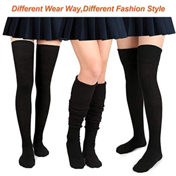 L-Lweik Black Thigh High Socks Stretchy Non-Slip Versatile