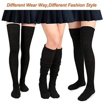 L-Lweik Black Thigh High Socks Stretchy Non-Slip Versatile