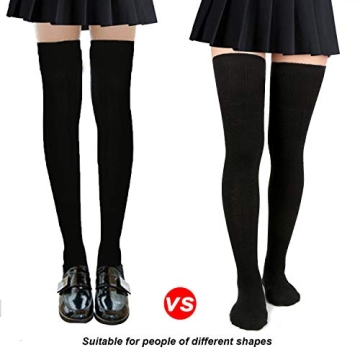 L-Lweik Black Thigh High Socks Stretchy Non-Slip Versatile